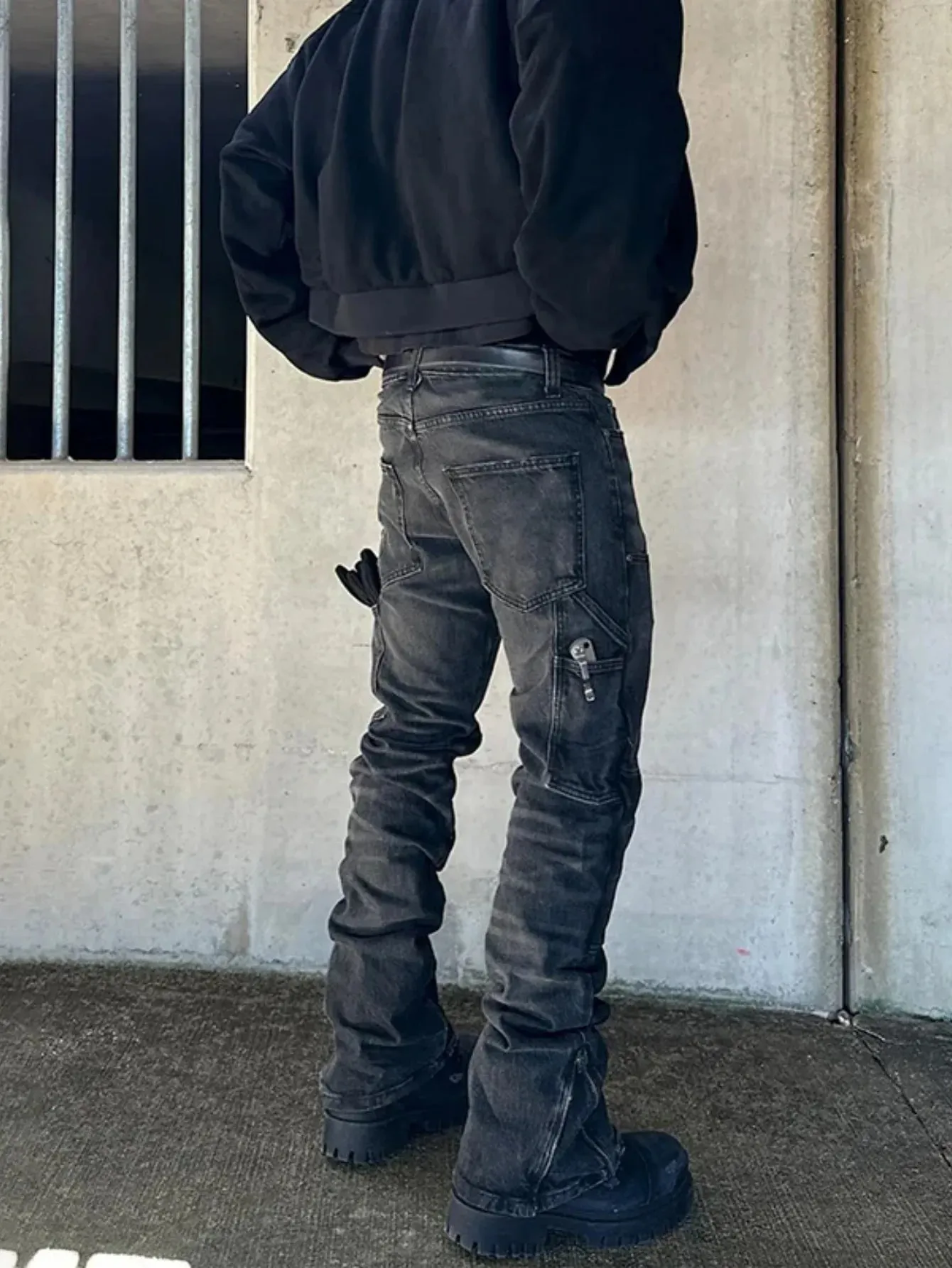 Bootcut Jeans Denim Pant Men Vintage Washed Distressed Mid Waist Slim Fit Trousers Y2k Streetwear Work Casual Splice Summer 2026 — image 8