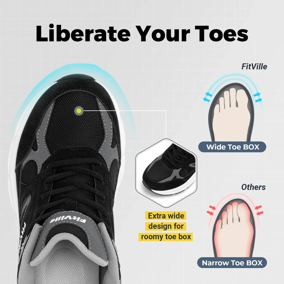 FitVille Newest Walking Shoes for Men Wide Width Sneakers with Arch Support for Flat Feet Heel Pain Relief Plantar Fasciitis — image 3