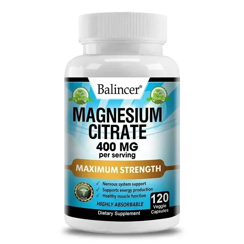 Magnesium Citrate 400 Mg - Muscle Nerve and Energy Support Promote Muscle Relaxation Non-GMO 120 Capsules