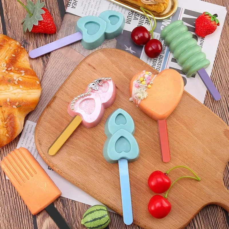Food Grade Acrylic Ice Cream Sticks 10pcs/set Colorful Light Popsicle Stick Stirring Rod Distinguishing Labels Kitchen Tools