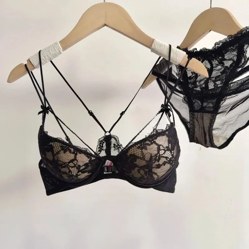 Minimal Romantic Coquette Lace Front Clasp Bra Set Wirefree Ultra Thin Straps Beauty Back Small Bust Create Curvy Lookr MOYISU — image 1