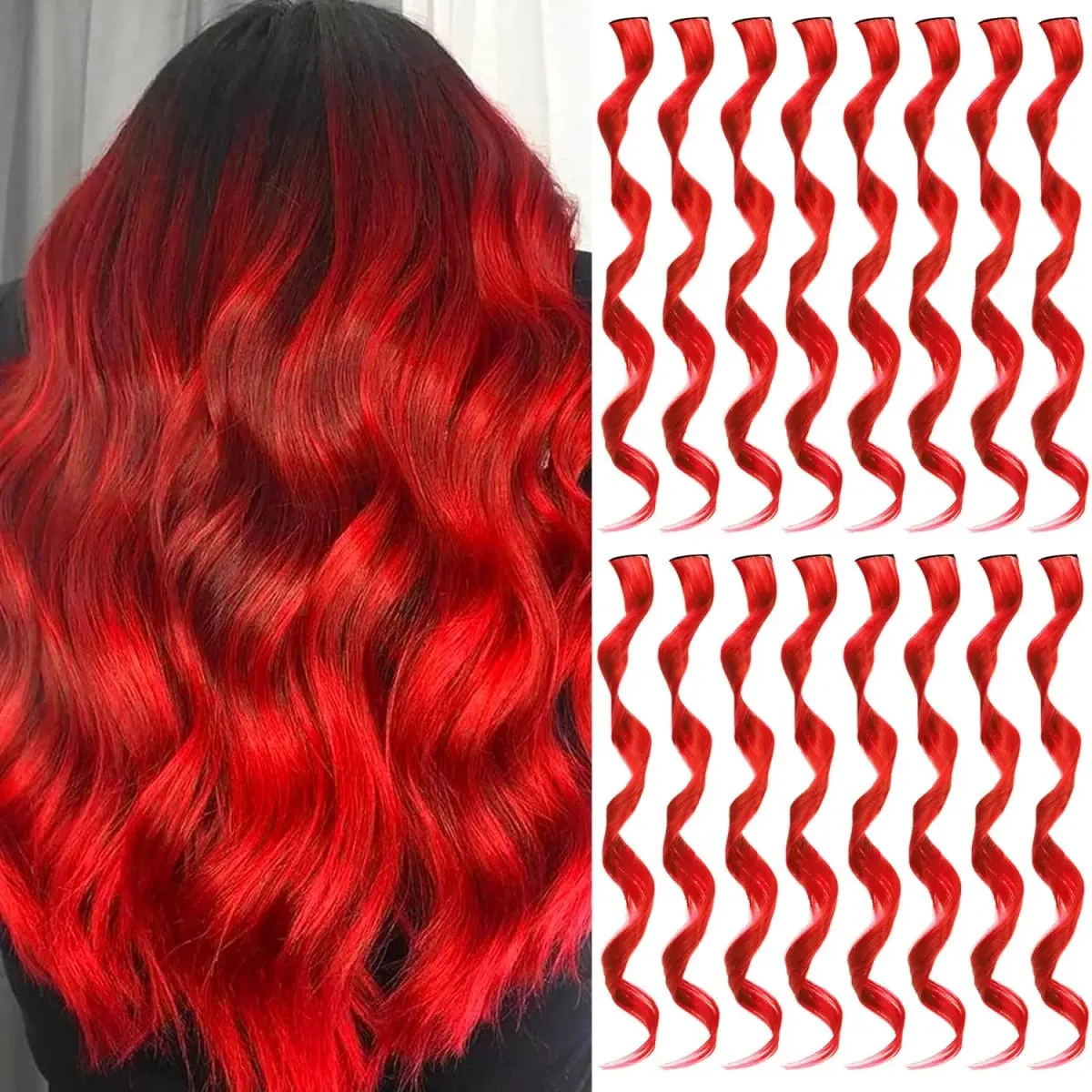 6 Pcs Black Hair Extensions 22 Inch Curly Wavy Colored Hair Colorful Clip in Extensions Highlight Party for Kids Girls Synthetic — image 13
