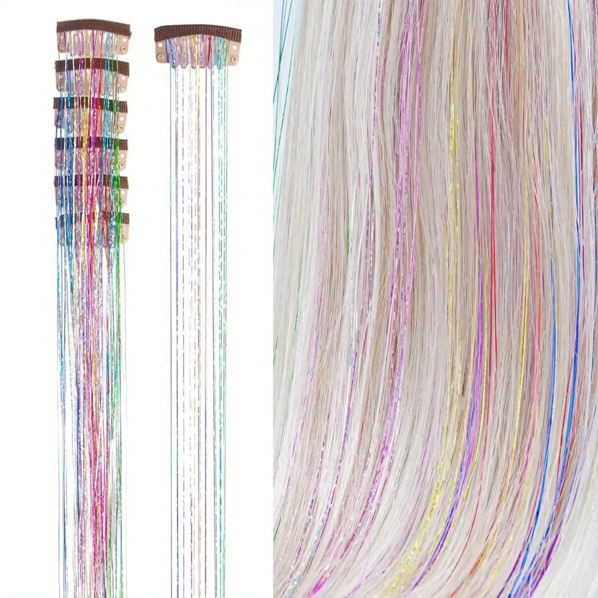 6Pcs Hair Tinsel Clip in 19.6Inch Glitter Synthetic Tinsel Hair Clip in Hair Tinsel Kit Heat Resistant Shiny Sparkle Fairy Hair — image 11