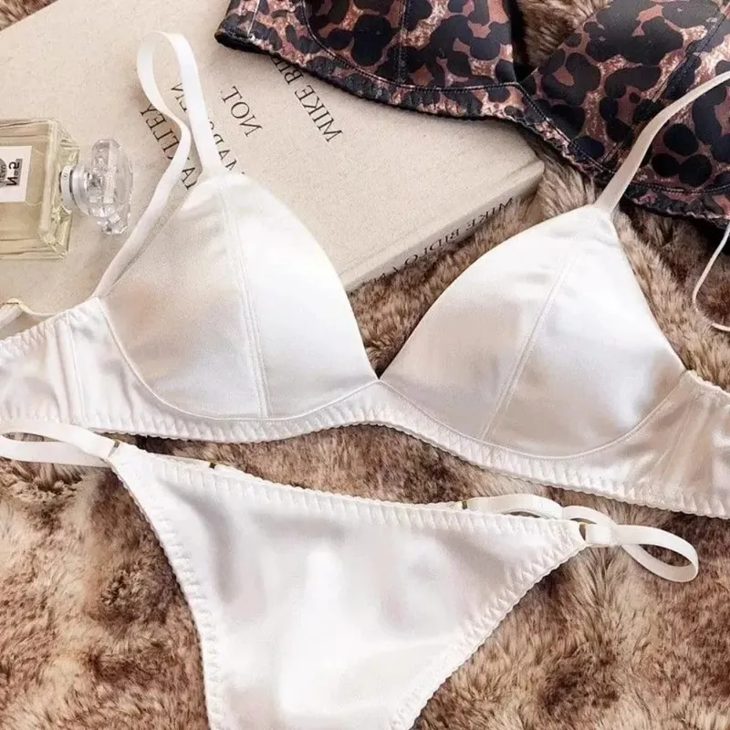 Women French Satin Triangle Cup Lingerie Set Sexy Thin Wireless Bra Seamless Comfort Light Support Brassiere Underwear 32 To 38 — image 2