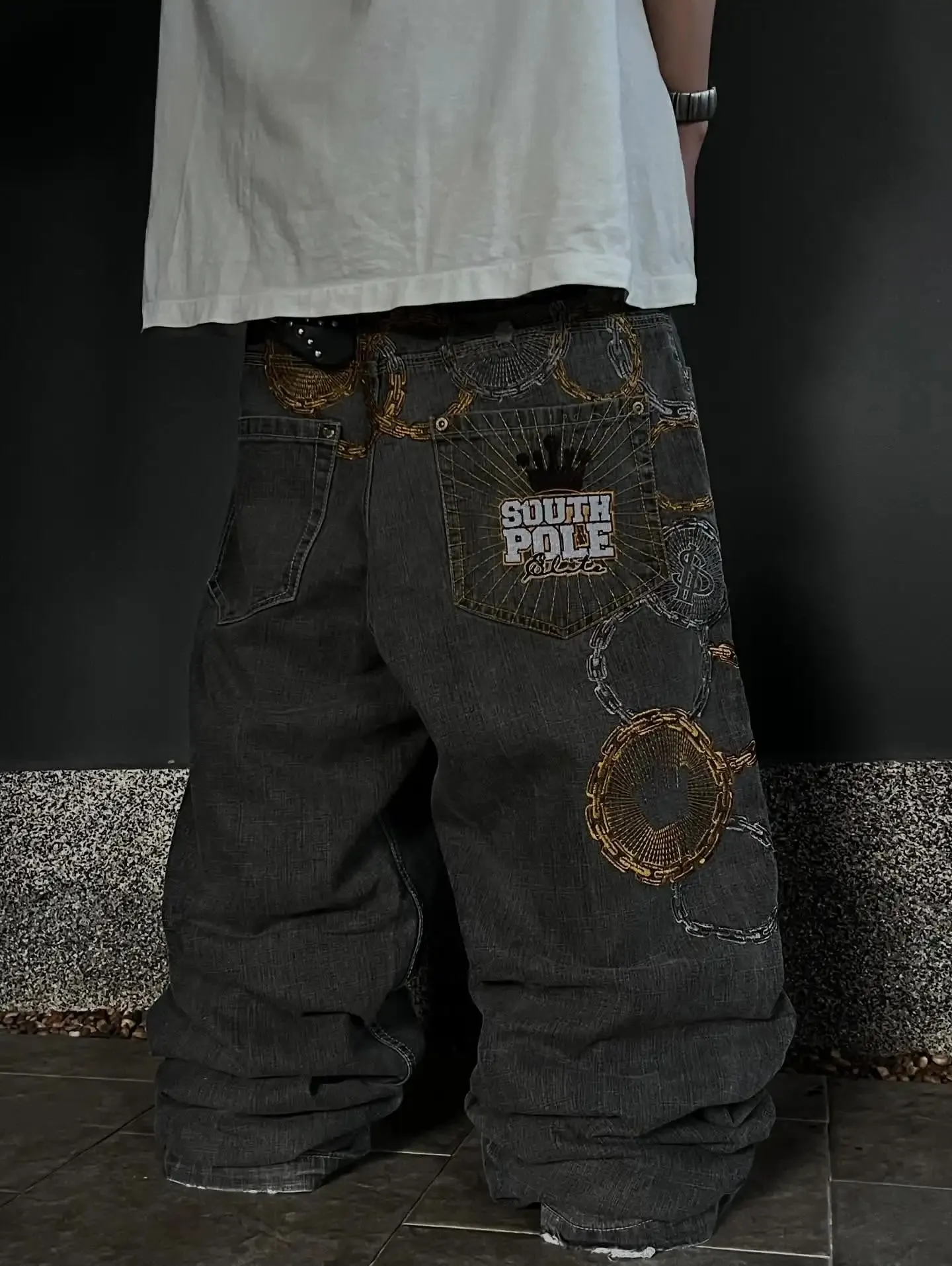 Retro Y2K Oversized Print Explosions Mens Jeans American Hip-hop Trend Gothic Straight Pants Harajuku Casual Couple Wide Pants — image 19