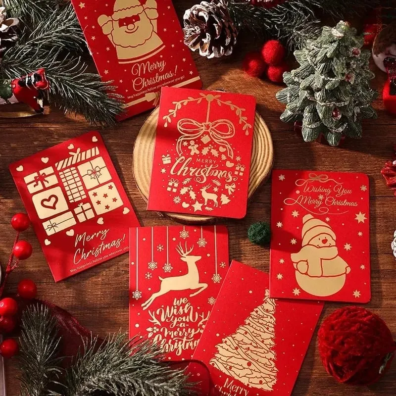10Pcs Vintage Gold Foil Christmas Folding Greeting Cards Multi Pattern Blessing Holiday Cards New Year Postcard Gift Cards — image 6