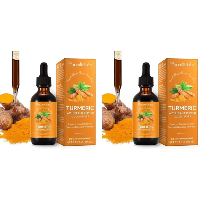 Acentialabs Turmeric with Black Pepper Liquid Drops for Natural Inflammatory Response Support 1340 Mg Turmeric Extract 60 ML