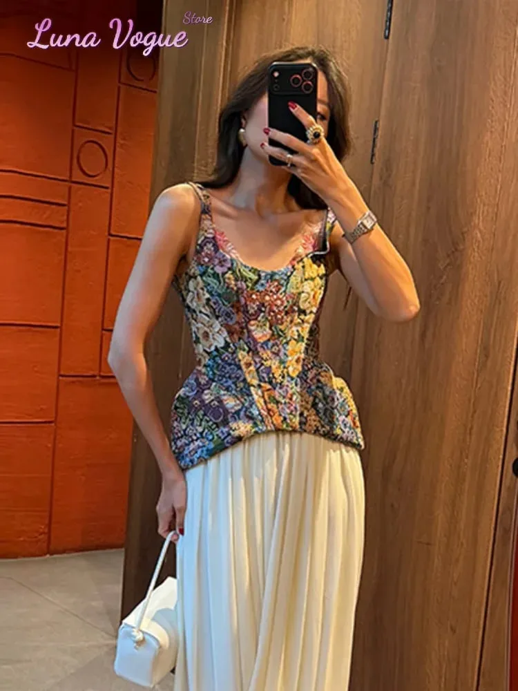 Vintage Floral Off-shoulder Corset Cami Top Women Square Neck Peplum Sleeveless Slim Fit Tank Blouse New Summer Vacation Outfits — image 2