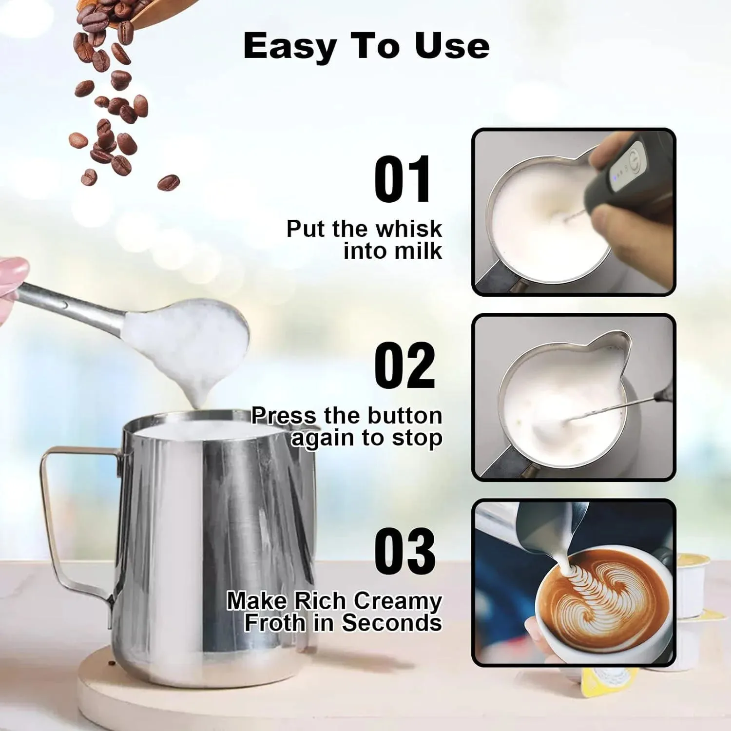 الحليب Frother USB قابلة للشحن 3 سرعات صانع الرغوة القهوة خفقت خلاط كهربائي مقبض خلاط خافق البيض
