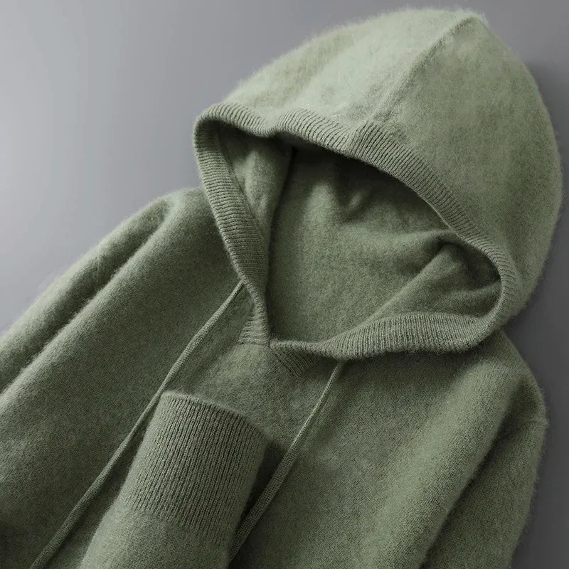 DjzDsm Autumn Winter Men's Sweater 100% Merino Wool Thick Hooded Pullover Soft Knitwear Casual Comfort Wool Clothing Tops — image 10