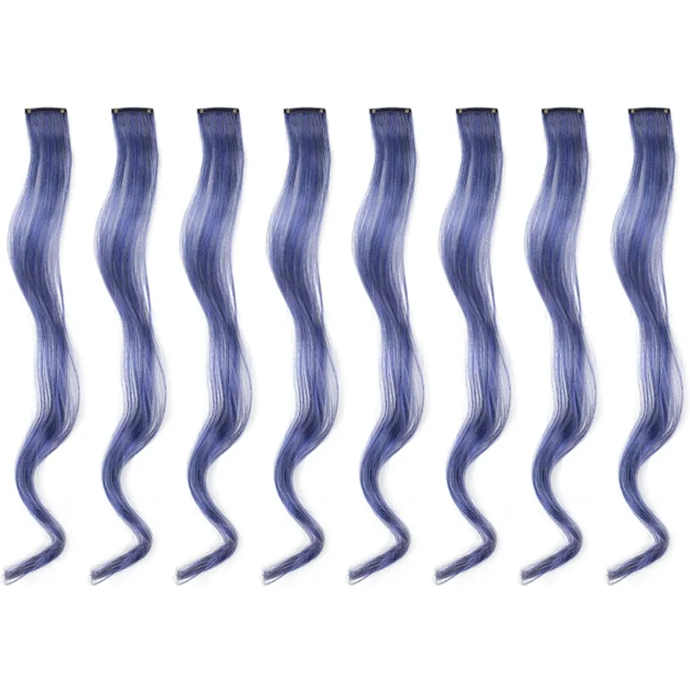 20 Inch Colourful Curly Wavy Party Highlights Clip in Synthetic Hairpieces 8 Pack Curly Colored Hair Extensions for Women — image 29