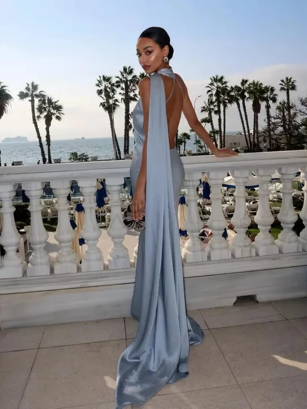 Backless Satin Long Sling Dress Women V Neck Sleeveless Slit Solid Sexy Party Dresses 2026 Summer Lady Vacation Evening Robes