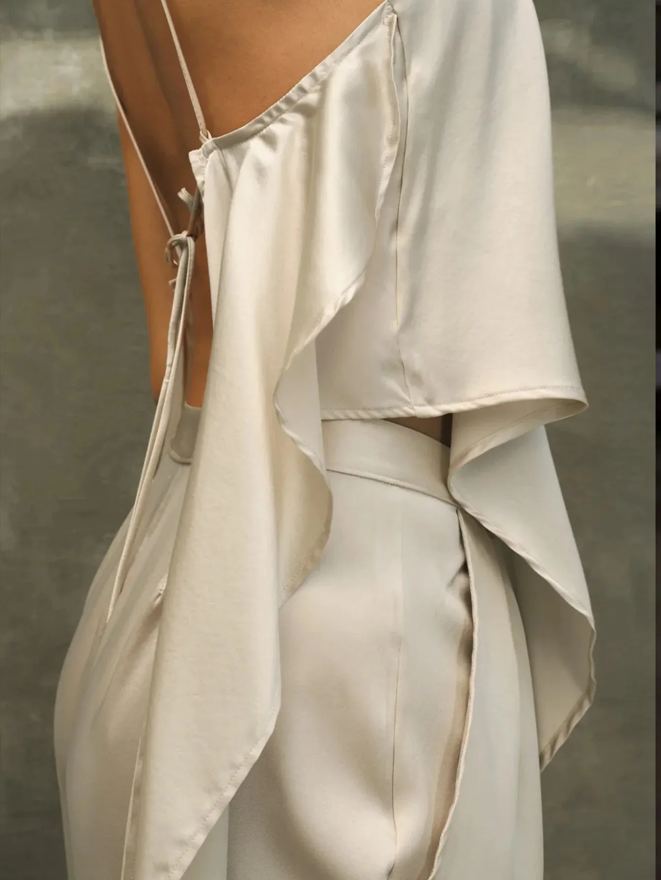 French Vintage Satin V Neck Tank Top Women Irregular Hanky Hem Flowy Spaghetti Strap Elegant Casual Layer Camisole Shirts