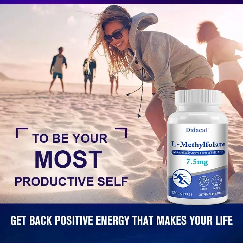 7.5 Mg L-Methylfolate - Professional Strength Active Methyl Folate Supplement for Brain Support Balanced Mood + Immune Health