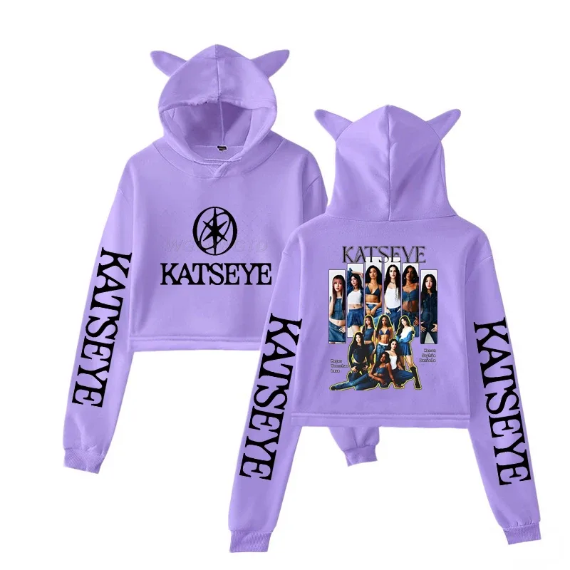 Harajuku Fashion Streetwear Girls Hoodie KATSEYE New Street Style Cat Ear Crop Tops Pullover Girl Vintage Gothic Y2k Sweatshirts — image 5