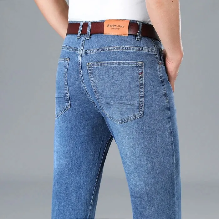 2026 Summer Brand Business Casual Men's Straight Denim Softener Lightweight Jeans Classic Embroidered Cotton Stretch Thin Pants — image 12