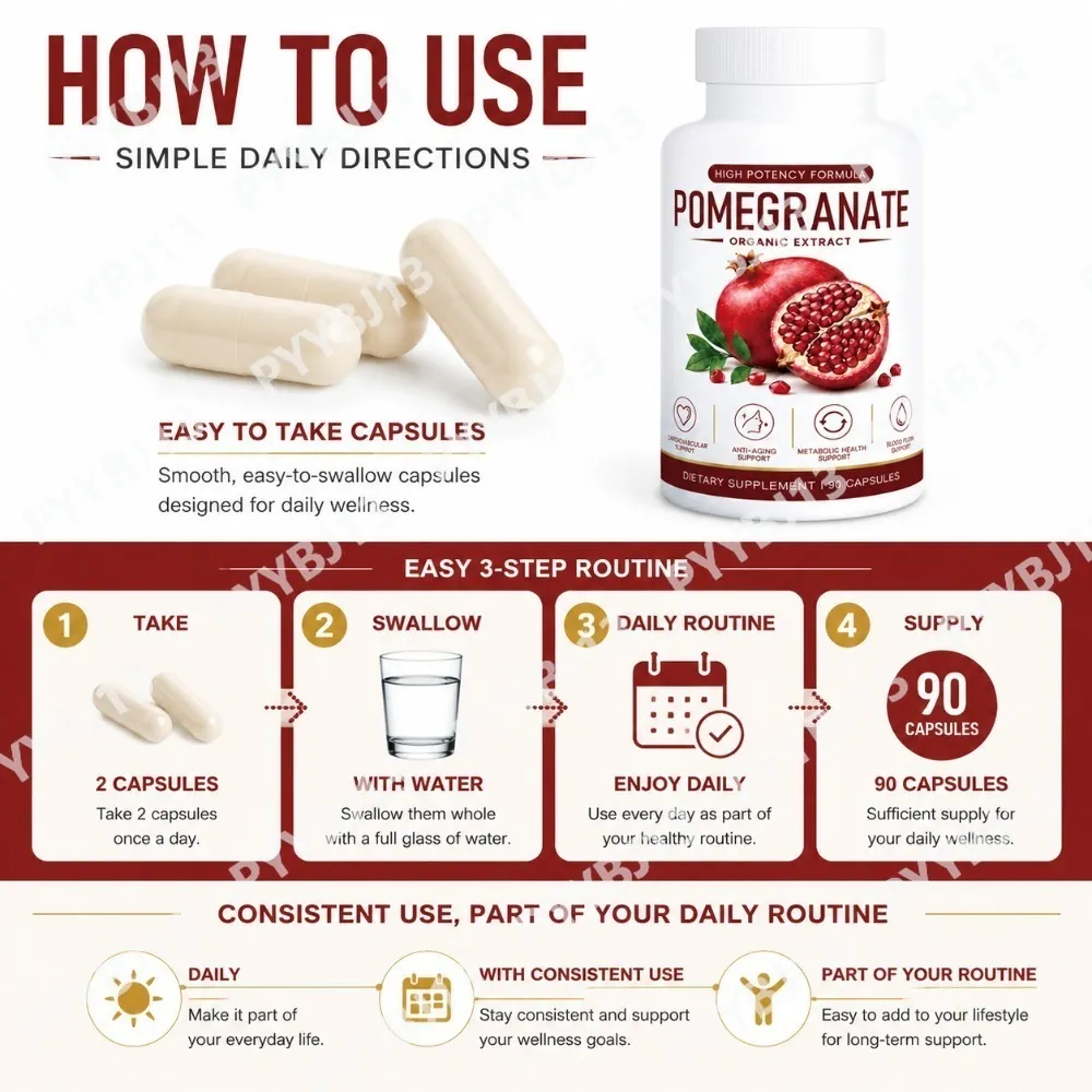 Pomegranate Extract Capsules with Grape Seed Green Tea Hawthorn Beetroot Vitamins C & E Daily Antioxidant Support 90 Count — image 5