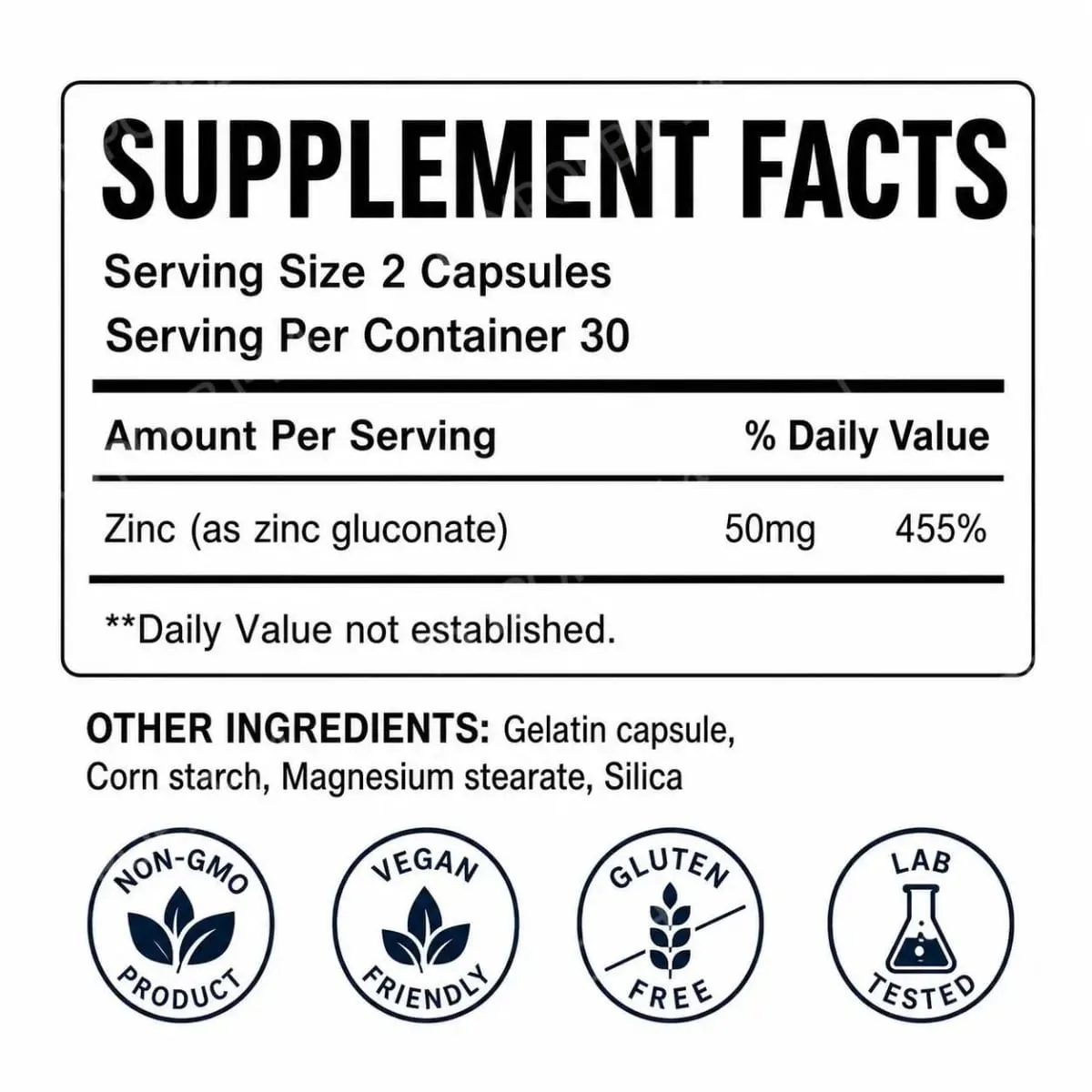 Docteat Zinc As Zinc Gluconate Capsules 50 Mg Zinc Per Serving Immune Support Antioxidant Activity Healthy Skin 60 Capsules — image 3
