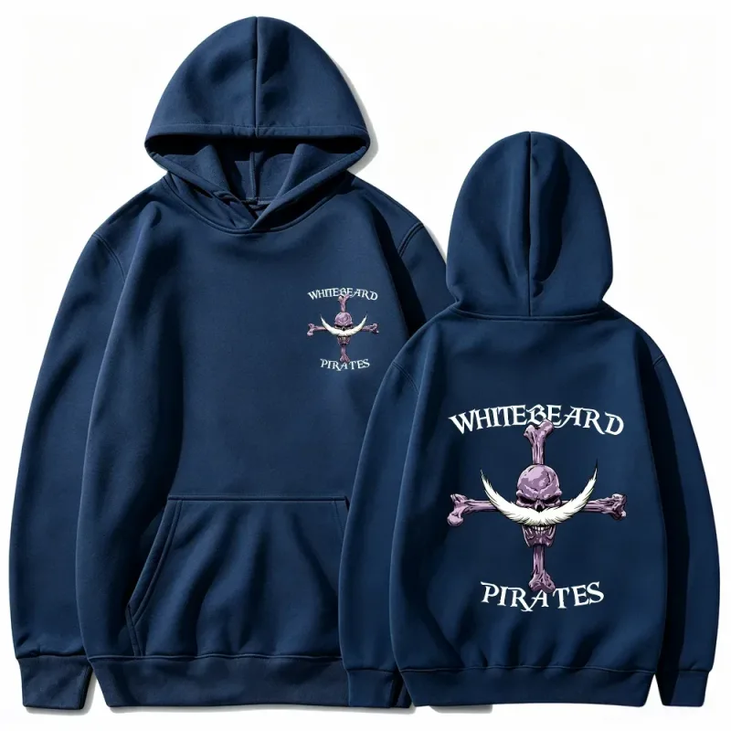 One Piece Whitebeard Pirates Hoodie, Print Pullover Sweatshirt, Whitebeard Jolly Roger Anime Graphic Streetwear Hooded Top — image 4