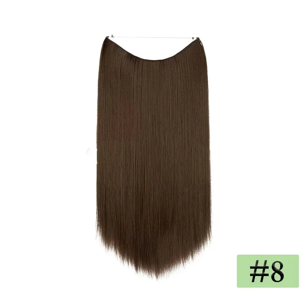 22" Long Straight Invisible Halo Hair Extensions 120g/pc 27-613 Blonde Synthetic Fish Hair Pieces Ombre Brown Wire Clip In Hair — image 12