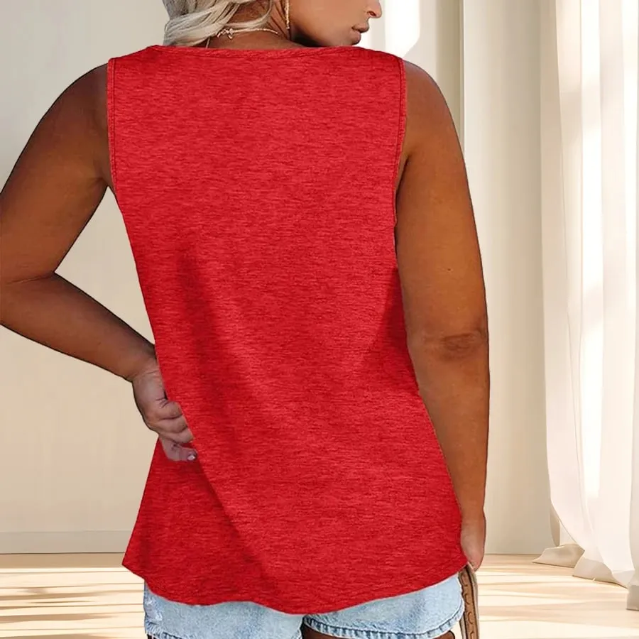 Women'S Plus Size Casual Tank Top with Button Detail - Sleeveless Solid Color Stretchy Fabric Crew Neck Oversized Fit for Su — image 5
