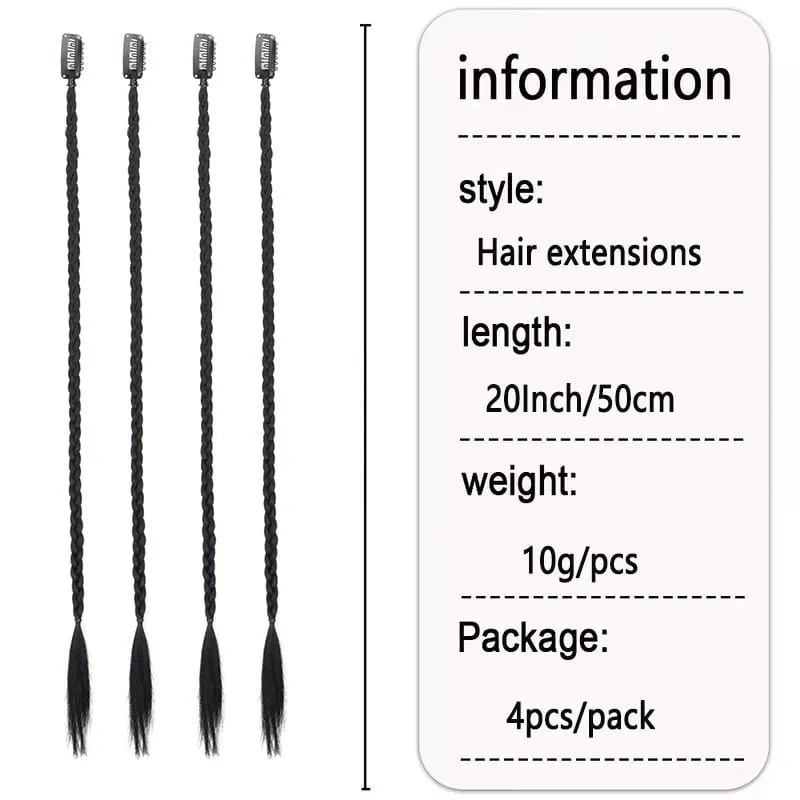 20Inch Synthetic 4pcs/set Y2K Style Clip-In Braided Hair Extension Perfect for Women'S Festival And Halloween Cosplay Hair — image 3