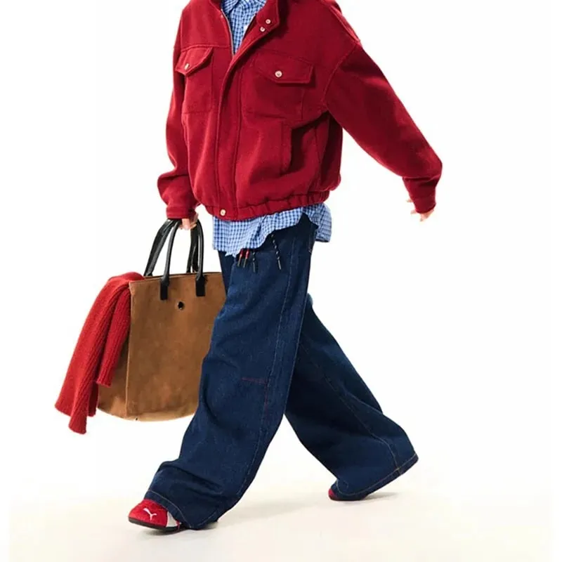 New Korean Retro Blue Straight Leg Jeans Casual Loose Wide Leg Pants Fashion Men's Wide Jeans High Quality Pants — image 6