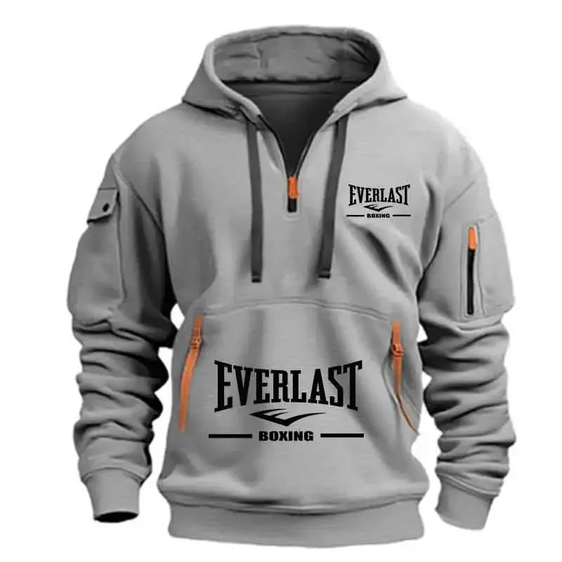 Men's Fashion Casual Hoodie Multi-pocket Sports Long-sleeve Sweatshirt Up Down Print Warm Half Zip Hooded Fitness Pullover Good — image 5