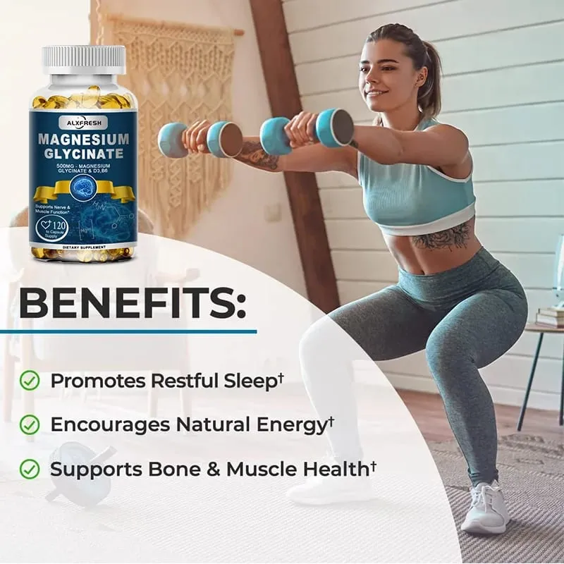 Alxfresh Magnesium Glycinate 500mg Κάψουλα Ψευδάργυρος Βιταμίνη D3 B6 για μυϊκή άρθρωση Νεύρων Ποιότητα ύπνου Άγχος Άγχος Διάθεση Υγεία — image 4