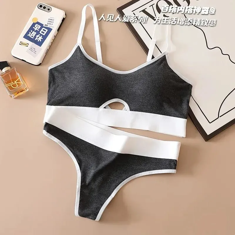 Seamless Bras Sports Bra And Panties Set Women Hollow Out Cotton Underwear U Back Push Up Bras Comfort Sexy Set Lingerie — image 9