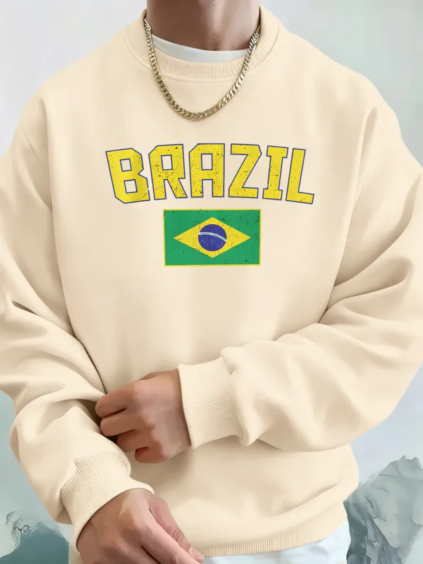 Brazil Letter And Flag Prints Man'S Pocket Streetwear Street Basic Hoody Crewneck Sport Sweatshirts Fleece Trendy Pullovers — image 10