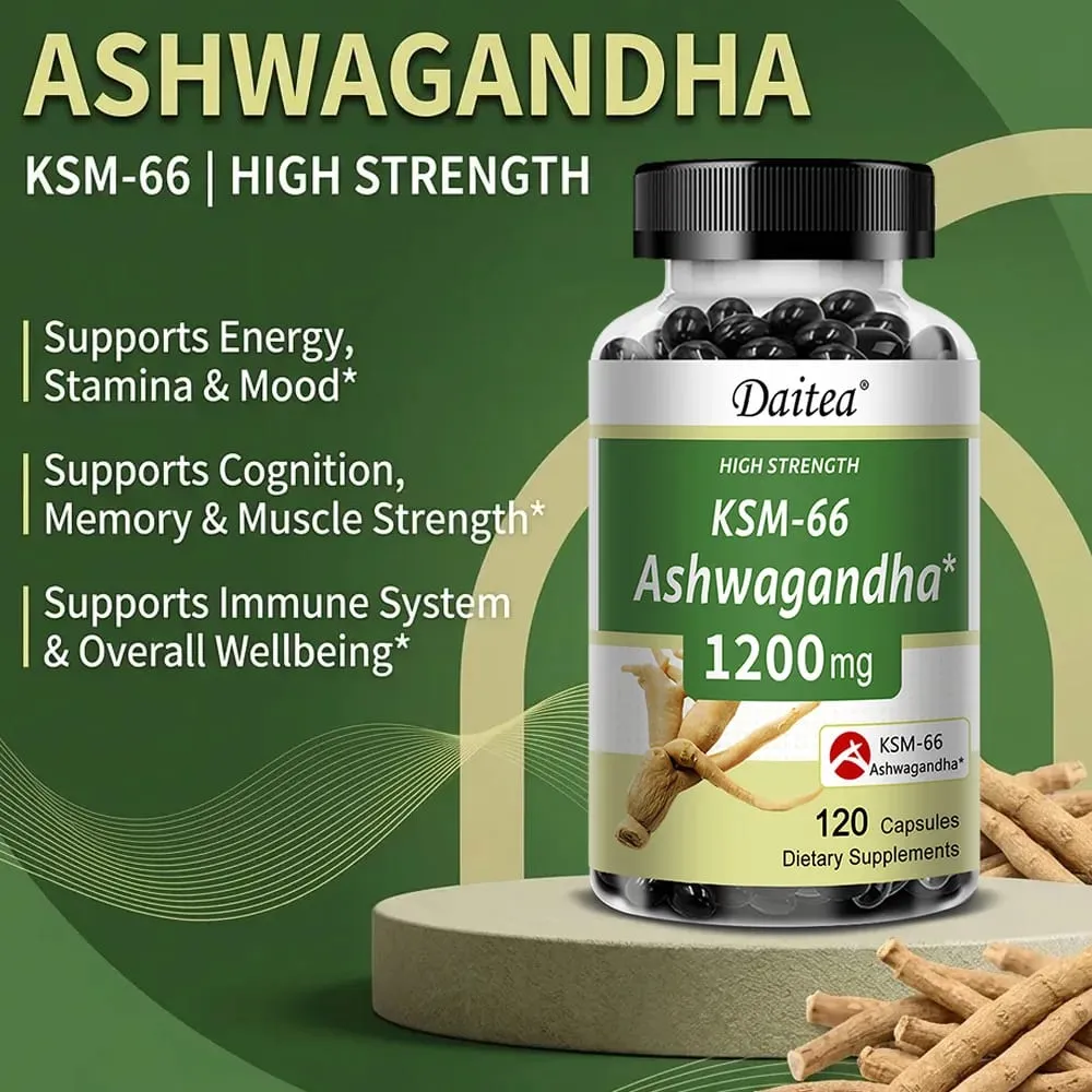 KSM-66 Ashwagandha 1200mg Capsules Stress Relief Energy Focus Muscle Recovery & Mood Support Improves Athletic Performance — image 4