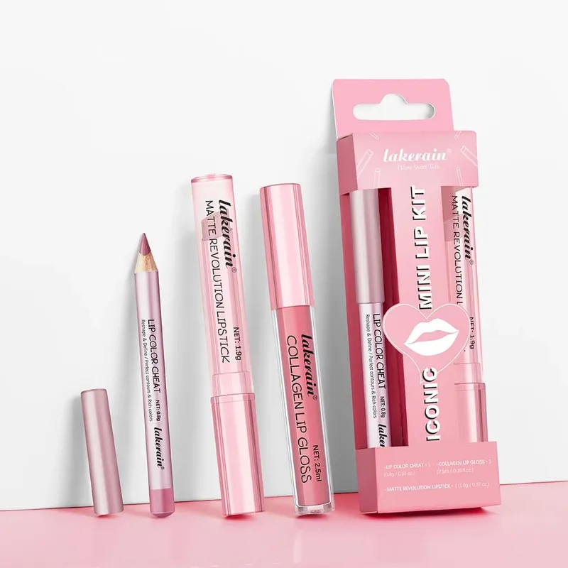 Conjunto de delineador labial + batom em 5 cores e mancha labial fácil coloração fosco kit batom batom vermelho de longa duração conjunto de maquiagem labial