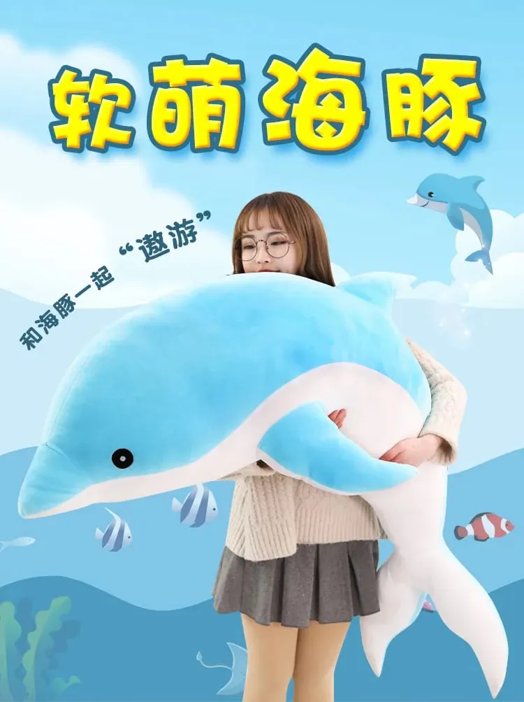 Children Dolphin Pillow Doll Sleeping On Bed Girl Doll Birthday Gift Ocean World Plush Toy for Kids Large Doll Peluches Gifit — image 8