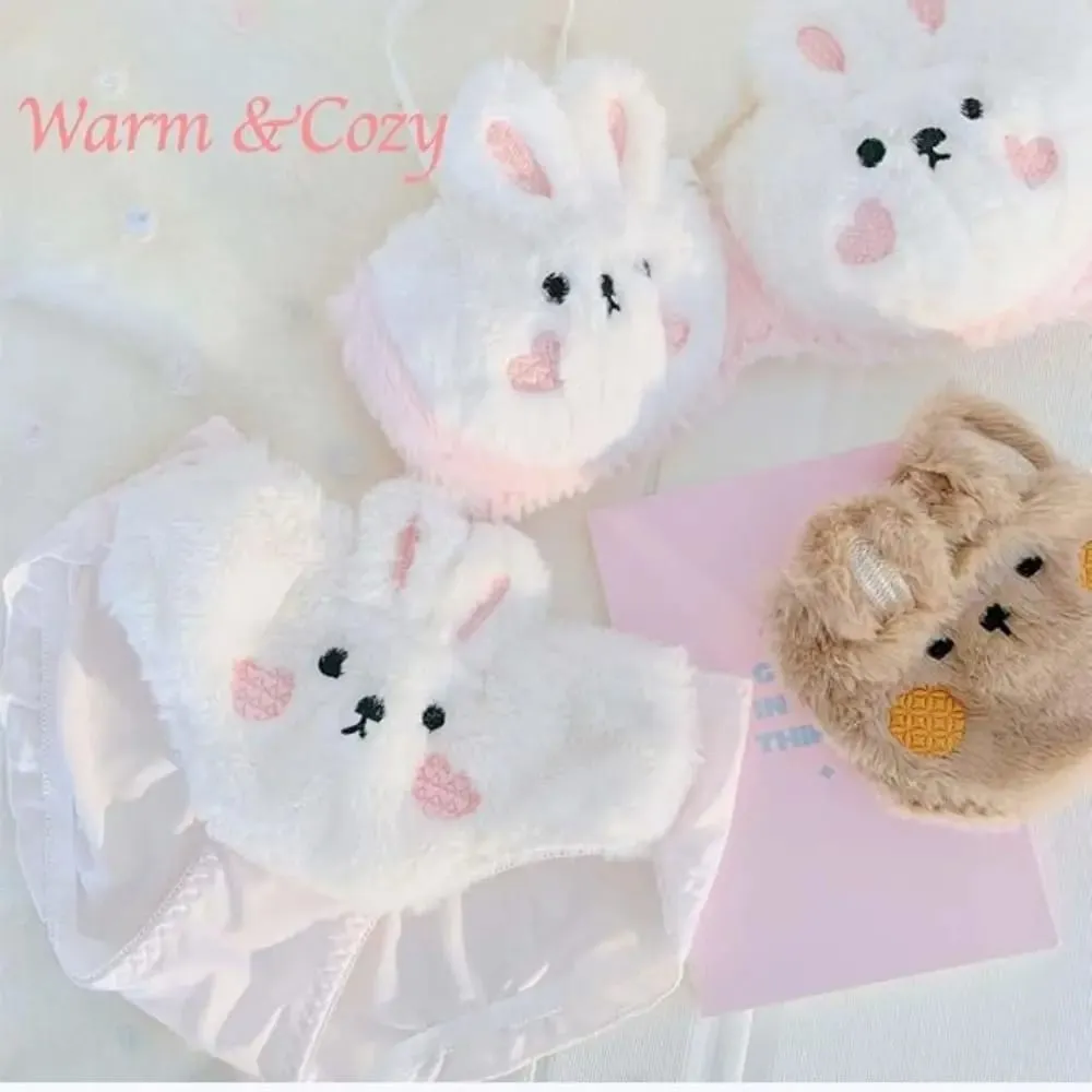 New Design Gathered Padded Bra and Panty Set Warm Adorable Lingerie Underwear Brief Cotton Polyester Fuzzy Lingerie — image 7