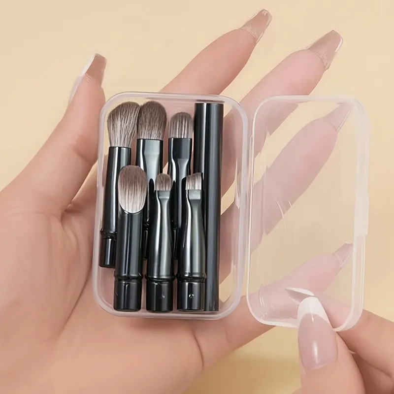 6-Piece Black Portable Makeup Brush Replacement Brush Head Set Nose Shadow Brush Travel Set