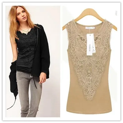 New Women shirt Casual Sexy Lace Tops Slim Vest Bottoming — image 11