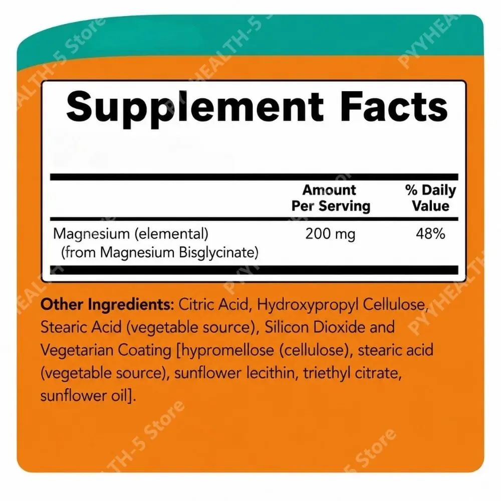 Suplemen Magnesium Glycinate 180 Tablet Chelated Bisglycinate Tablet Pemakanan untuk Lelaki & Wanita Sokongan Mineral Harian Lembut