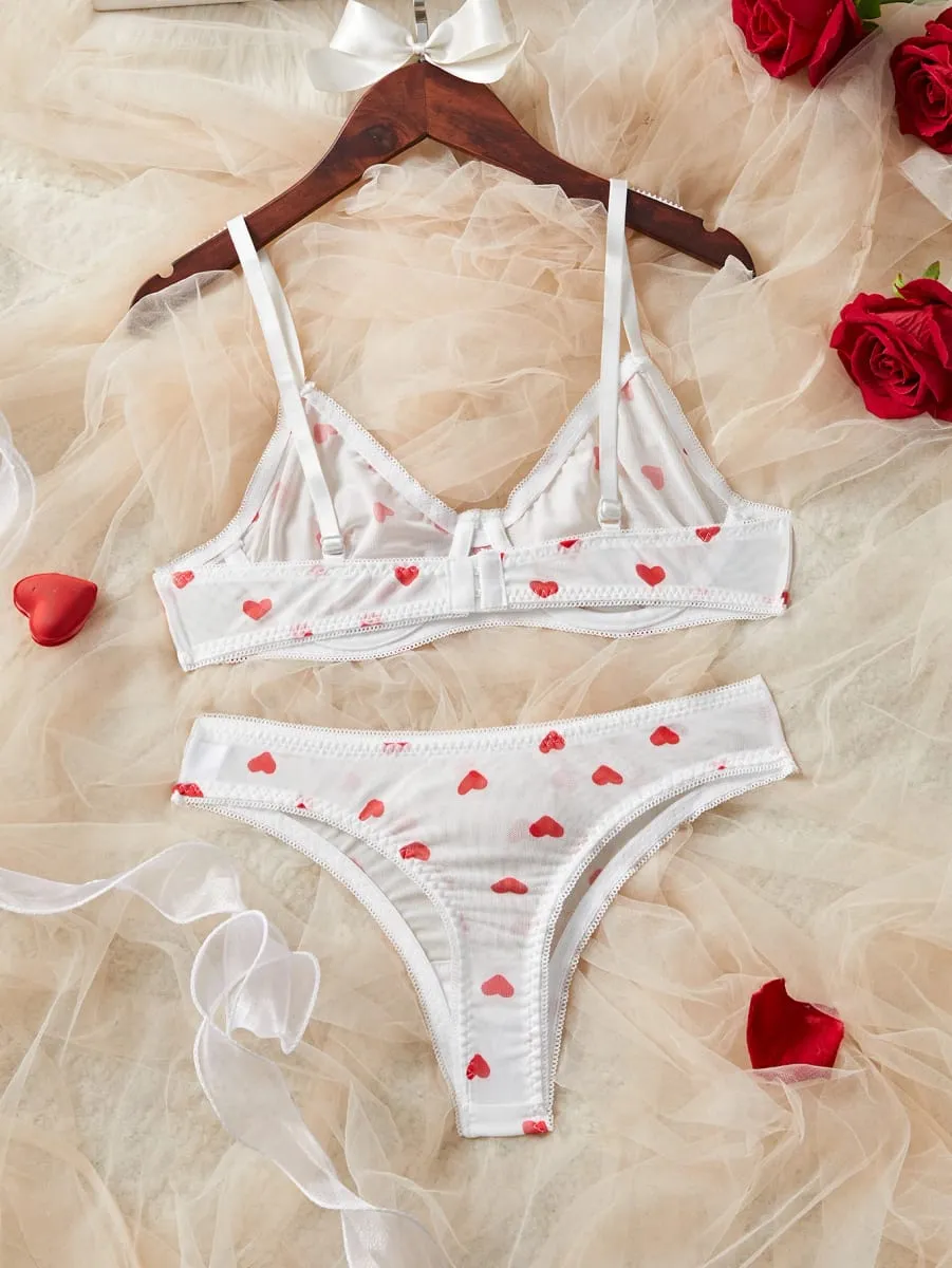 White Red Heart Polka Dots Mesh Sheer Lace Babydoll Sensual Lingerie Bra Set For Women Underwear Intimate Sexy Panty Set 2026 — image 5