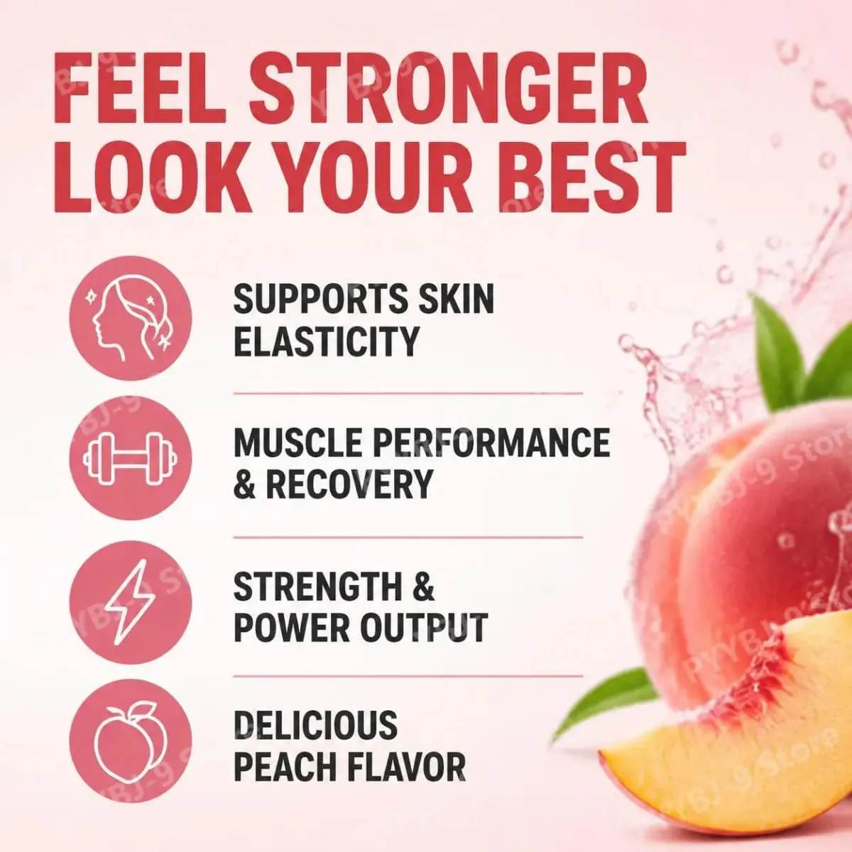 Peach Purpose Collagen Powder Skin Elasticity & Workout Recovery Support for Active Fitness and Strength Routines 30 Servings — image 3