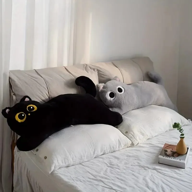 Black Cat Plush Long Pillow Bed Sleeping Pillow Dormitory Leg Clamp Cushion Sofa Stuffed Cat Doll Home Living Room Soft Pillow — image 3
