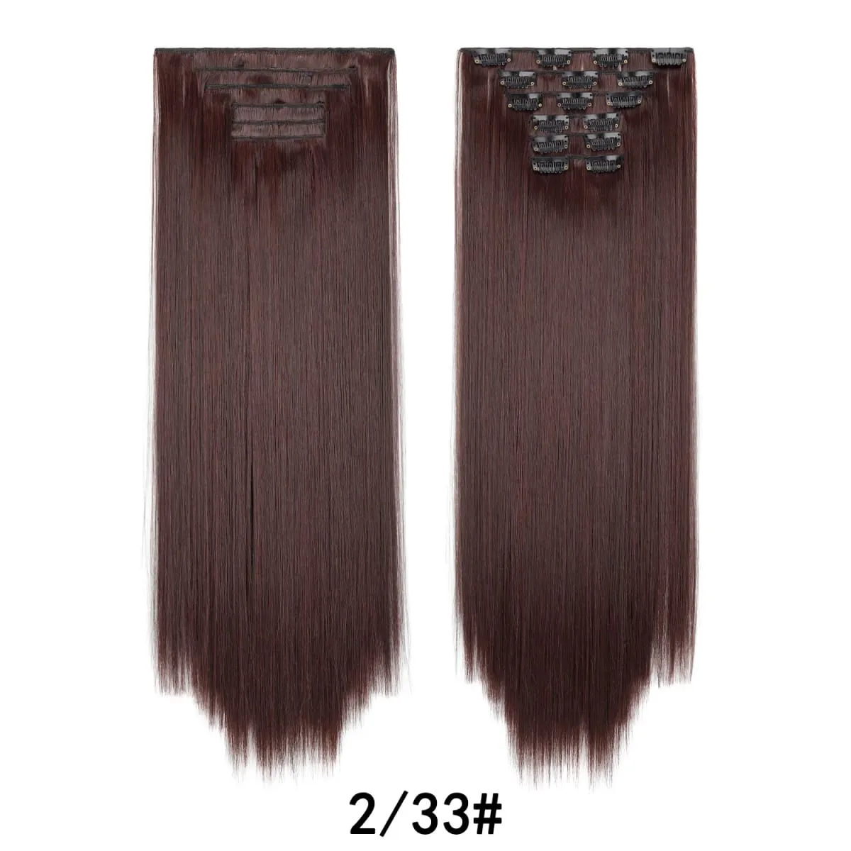 24 Inch 6PCS Clip In Hair Extensions Straight Synthetic Hair Extensions Dark Brown Long Natural Looking Hair Piece for Women
