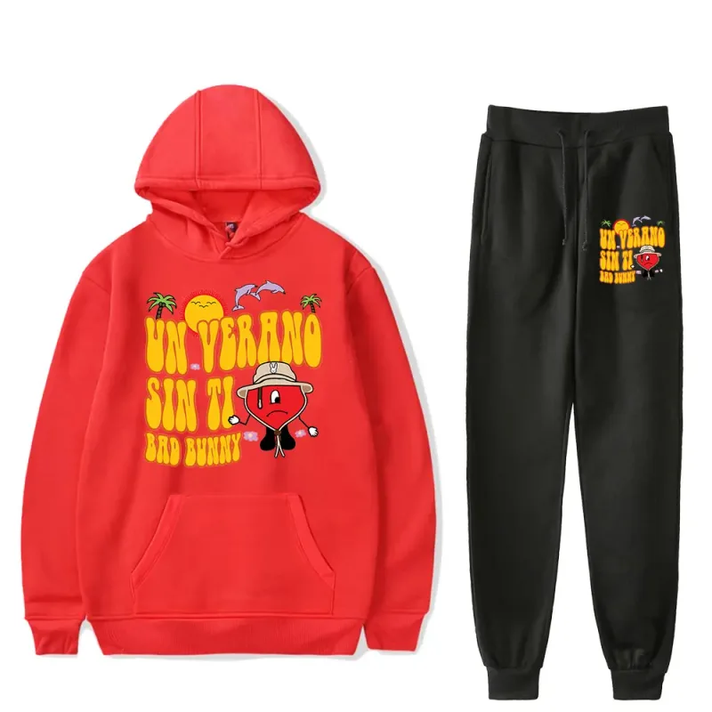 Comfortable Bad Bunny Un Verano Sin Ti logo Rapper Print Sweatshirt Sweatpants Suit Hoodies+Trousers Suit 2 Piece Set Clothes — image 5
