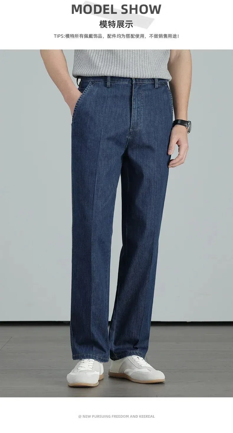 2026 Summer High Quality Clothing Men's Lightweight Straight Jeans Silk Lyocell Business Casual Thin Trousers Denim Pants — image 8