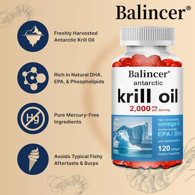 Antarctic Krill Oil 2000mg Supplement 3X Strength Natural Source of Omega-3s EPA 240mg + DHA 160mg + Astaxanthin 800mcg — image 2