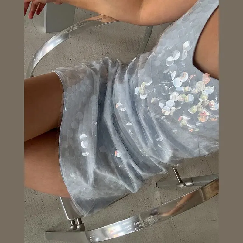 Sequined V-neck Slip Short Dress Women Sexy Spaghetti Strap Sleeveless Backless Shining Slim Dresses Charming Lady Partywear New — image 11