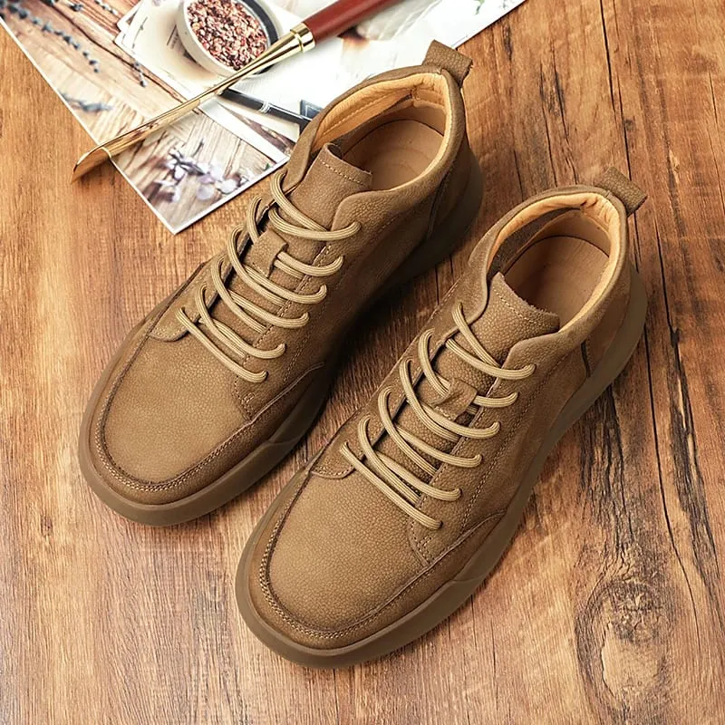 Italian 2025New Arrival Genuine Leather Mens Antiskid Walking Shoe Outdoor Thick Bottom Sneakers Casual Leather Minimalist Shoes — image 7