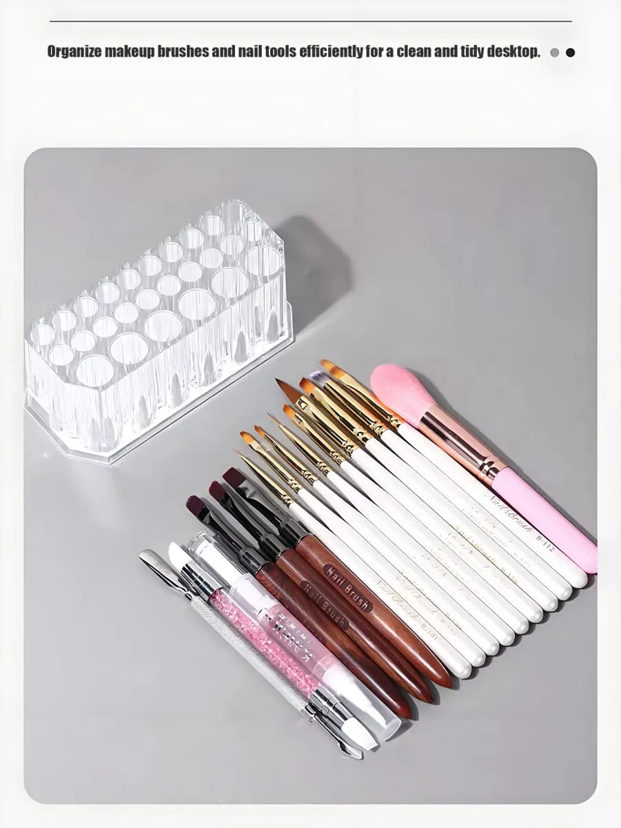 1pc Clear Acrylic 26Hole Brush Stand Multifunctional Makeup Brush Holder Display Case for Nail Art Tools and Cosmetic Brushes
