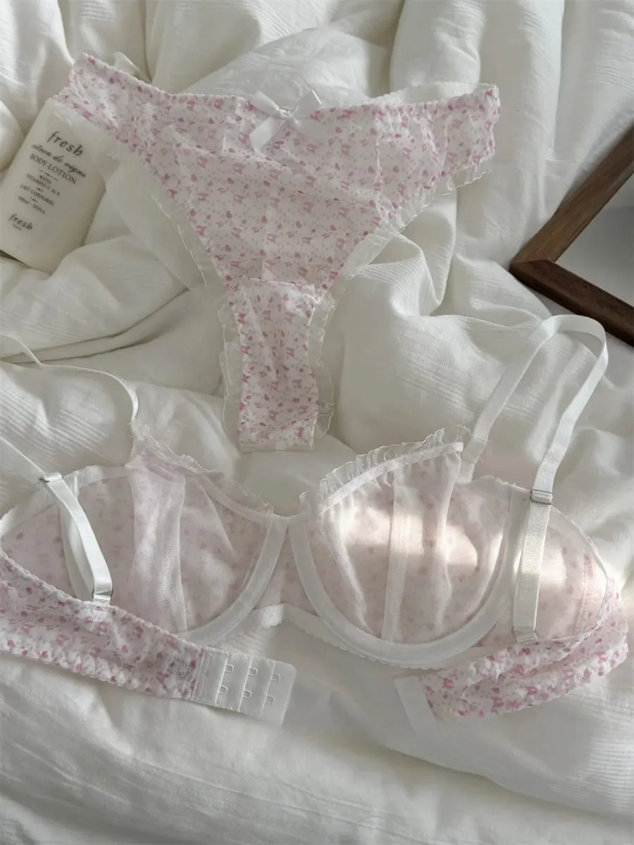 Mesh embroidery underwear thin breathable top support large breasts show small bra set women push up lingerie — image 5