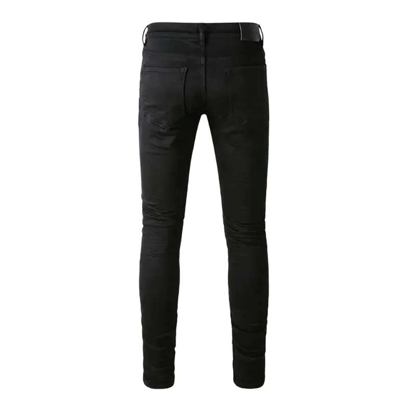 Men's Black Coated Slim Tapered Jeans Vintage Washed Slight Stretch Button Fly High Street Style — image 2